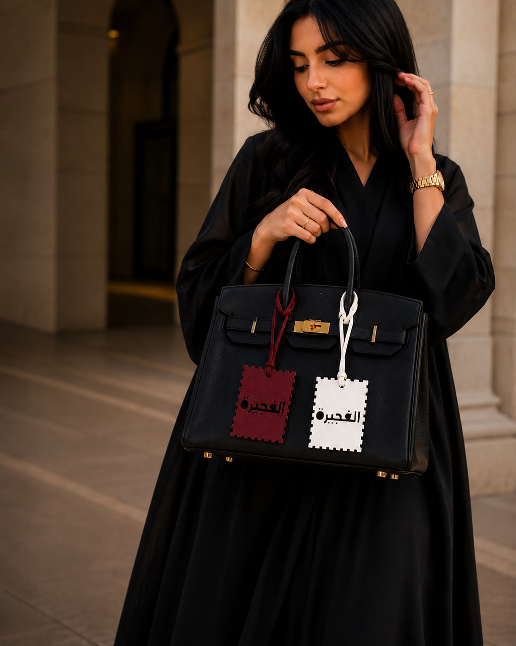 2er Set Leder-Taschenanhänger | Al Fujairah Bordeaux X Weiß