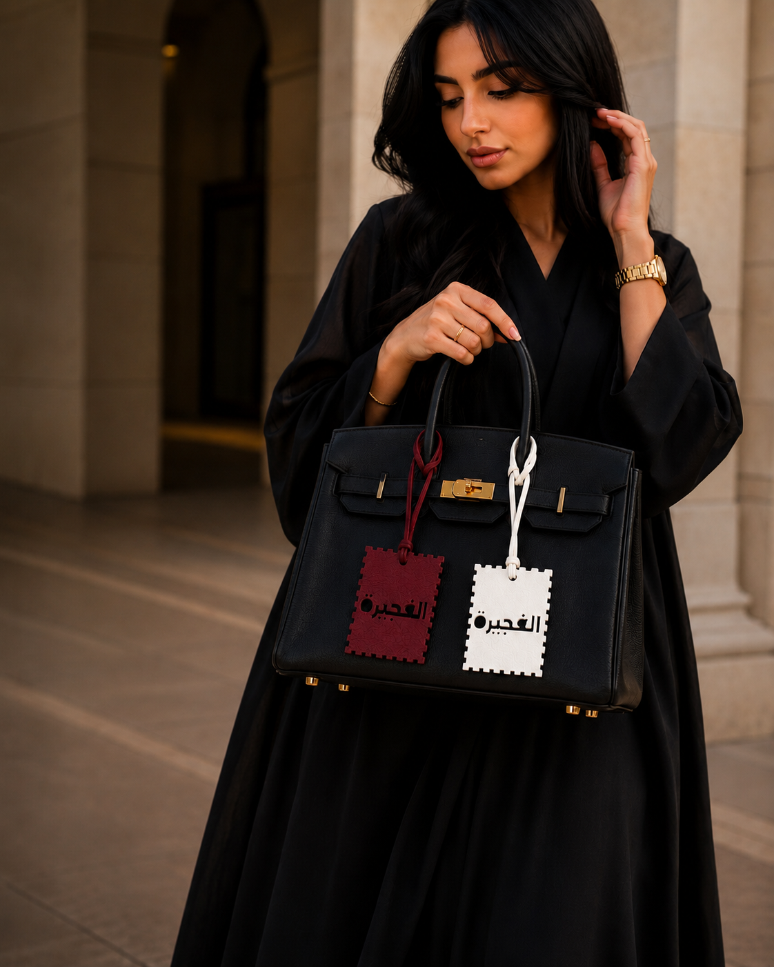 2er Set Leder-Taschenanhänger | Al Fujairah Bordeaux X Weiß
