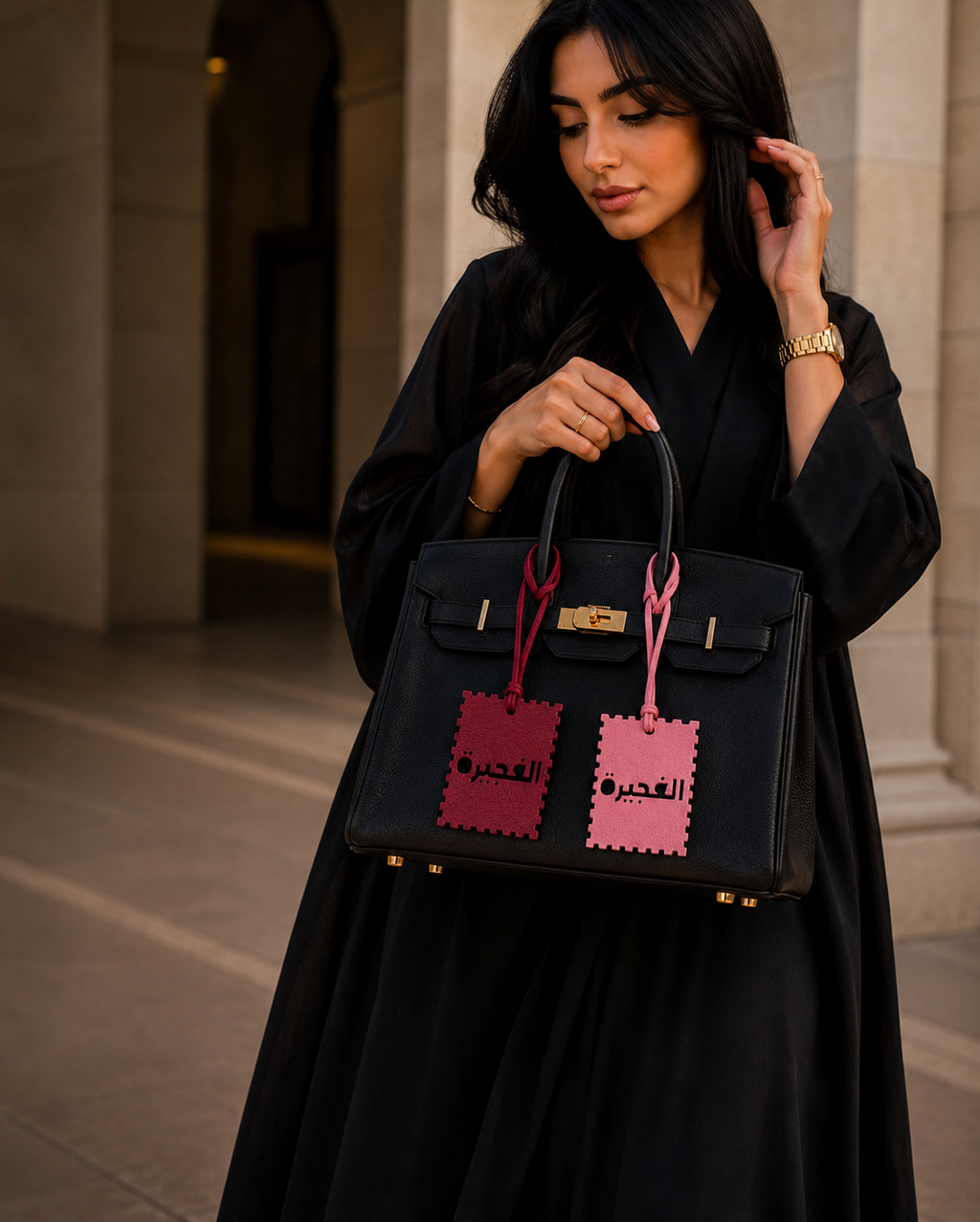 2er Set Leder-Taschenanhänger | Al Fujairah Pink X Bordeaux