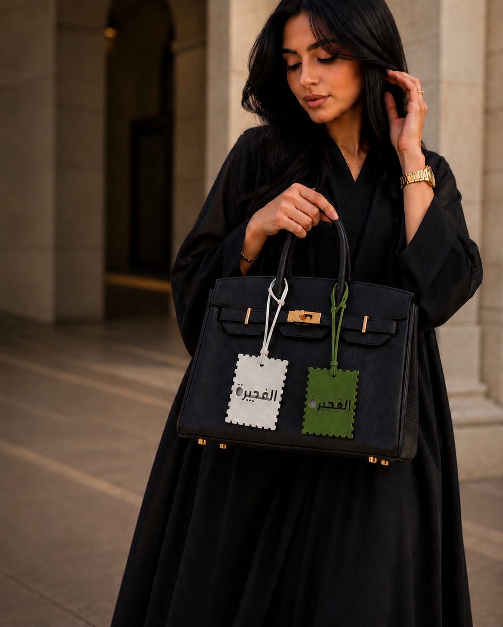 2er Set Leder-Taschenanhänger | Al Fujairah Weiß X Grün