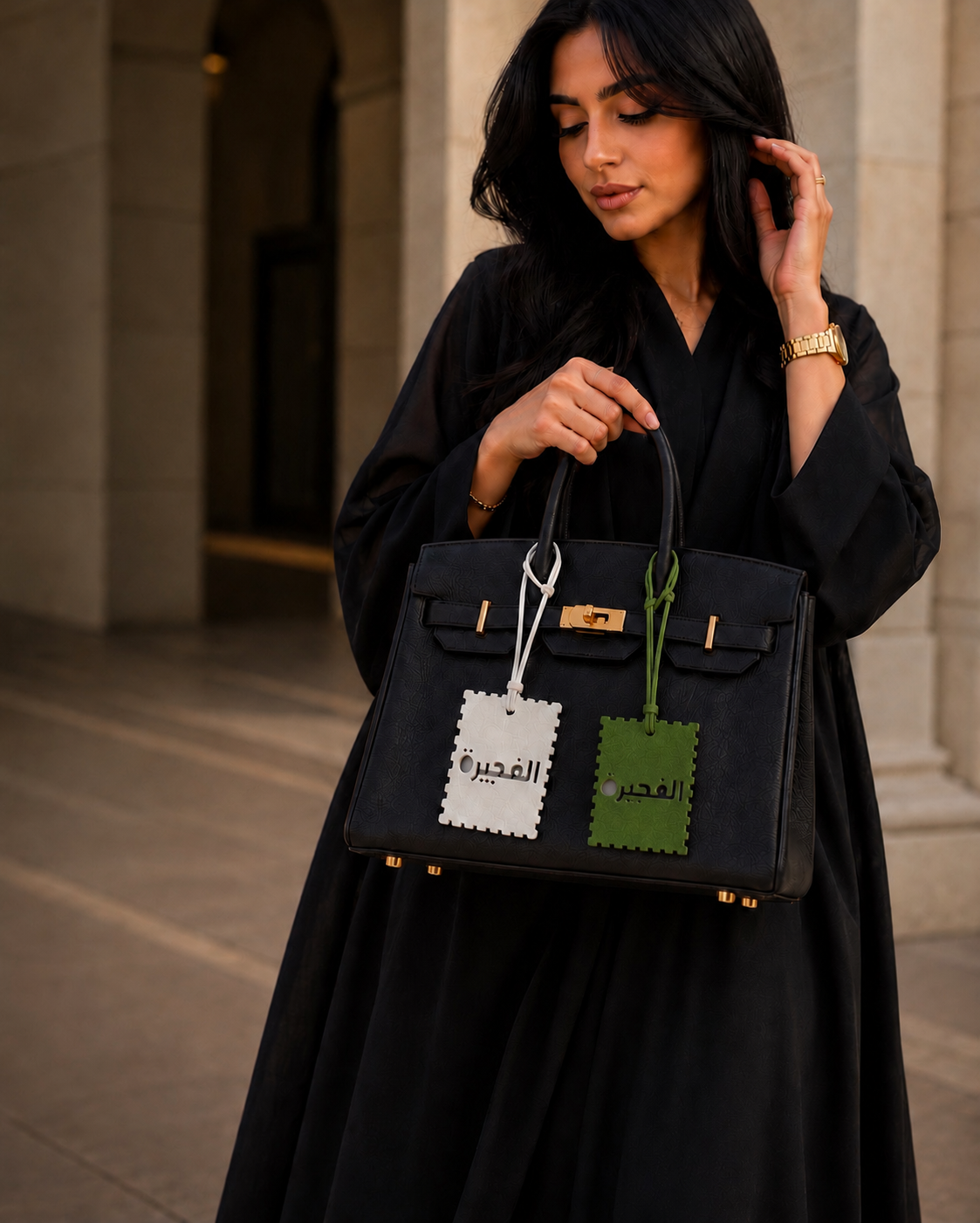 2er Set Leder-Taschenanhänger | Al Fujairah Weiß X Grün