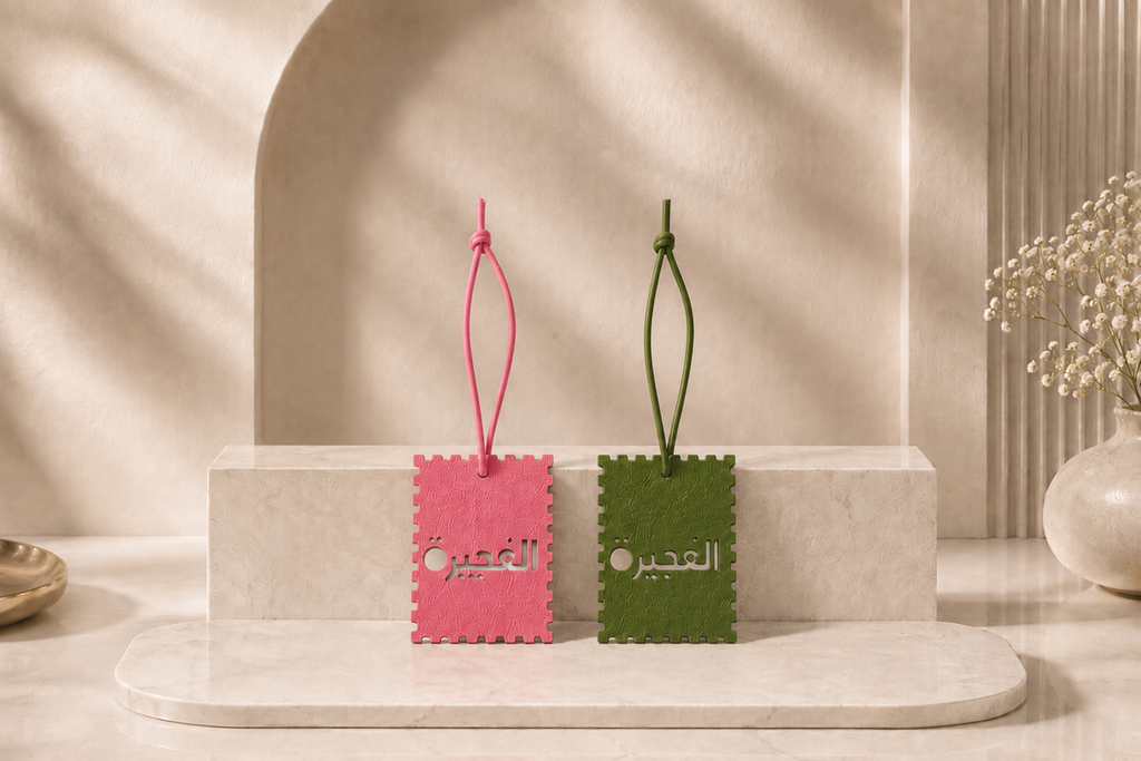 2er Set Leder-Taschenanhänger | Al Fujairah Grün X Pink