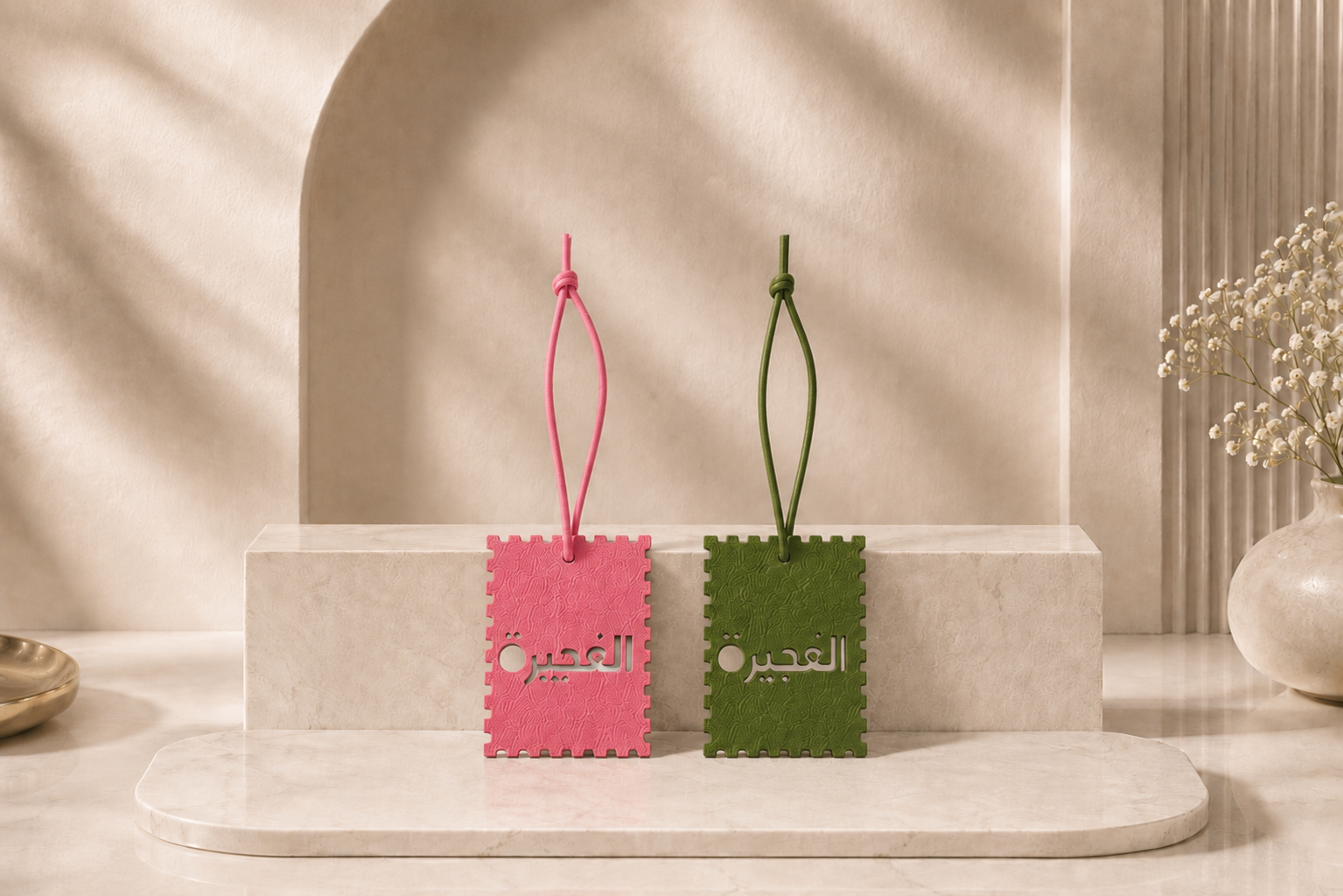 2er Set Leder-Taschenanhänger | Al Fujairah Grün X Pink