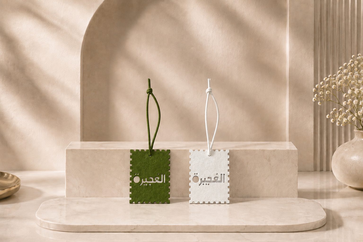 2er Set Leder-Taschenanhänger | Al Fujairah Weiß X Grün