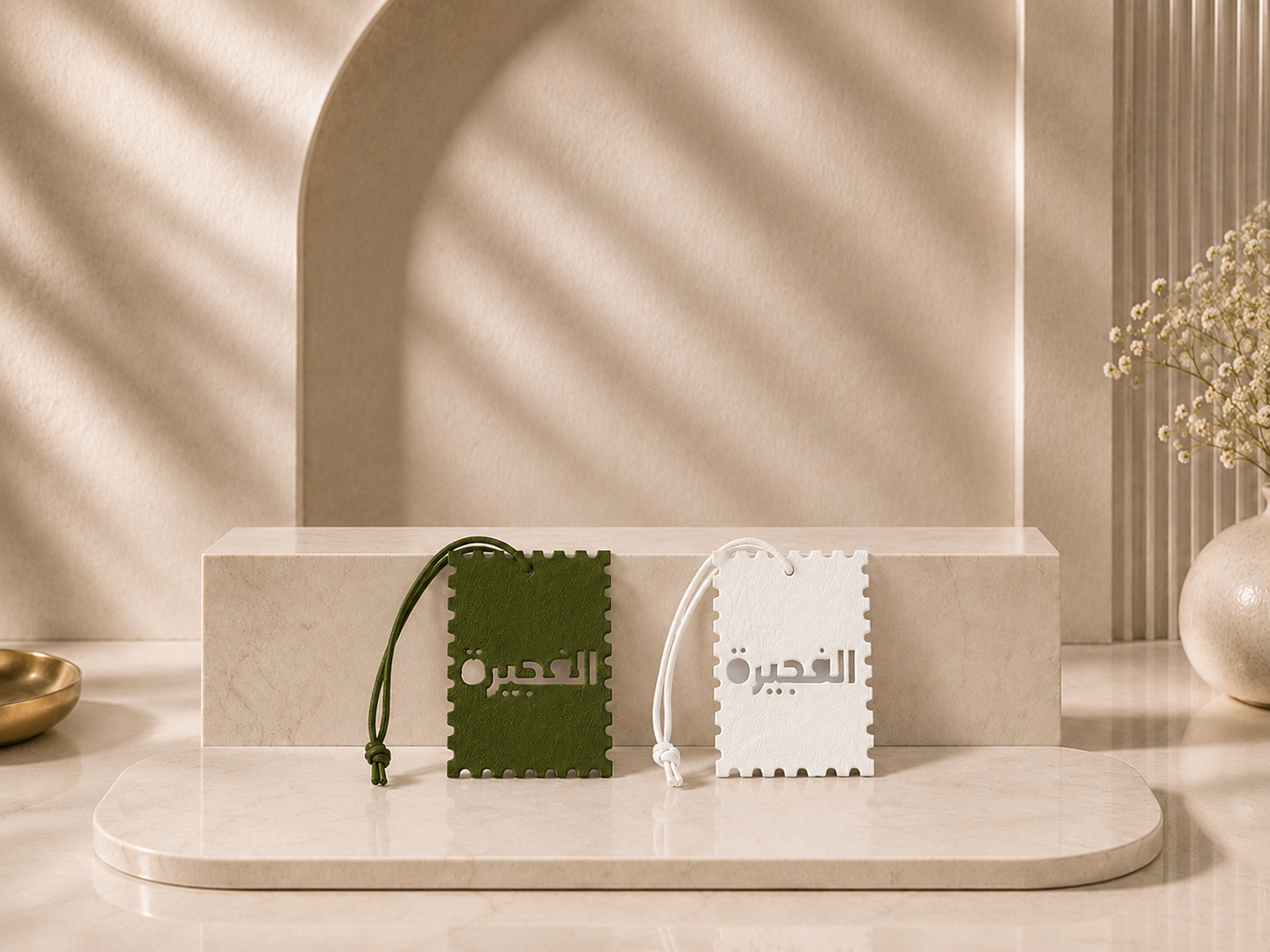 2er Set Leder-Taschenanhänger | Al Fujairah Weiß X Grün