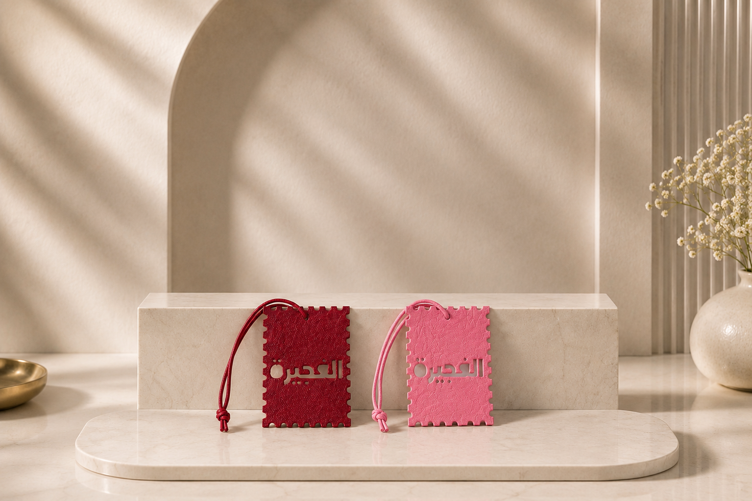 2er Set Leder-Taschenanhänger | Al Fujairah Pink X Bordeaux